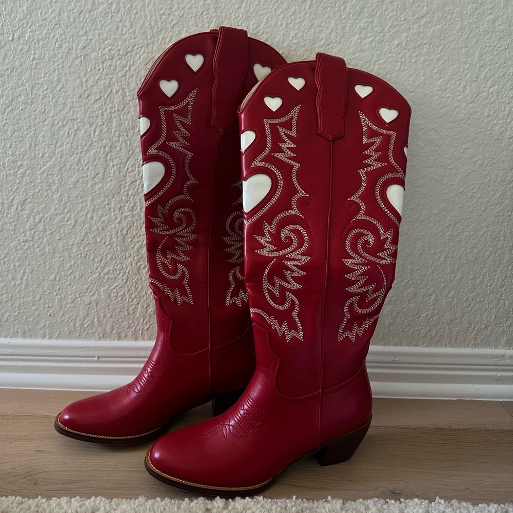 Red Heart Cutout Cowboy Boots